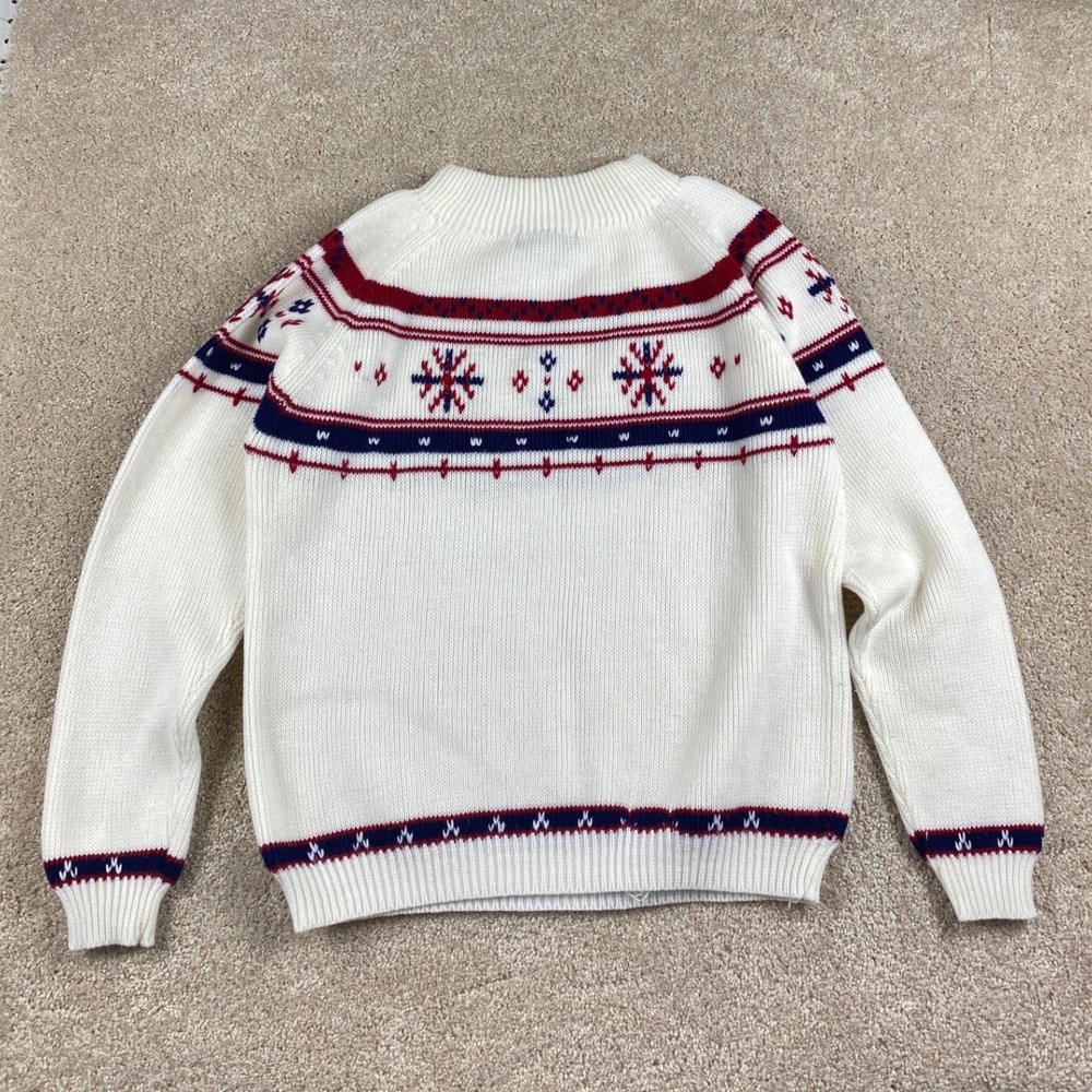 Vintage JCPenney Men White Nordic Snowflake Fair Isle Mock Neck Sweater Small - Picture 7 of 8